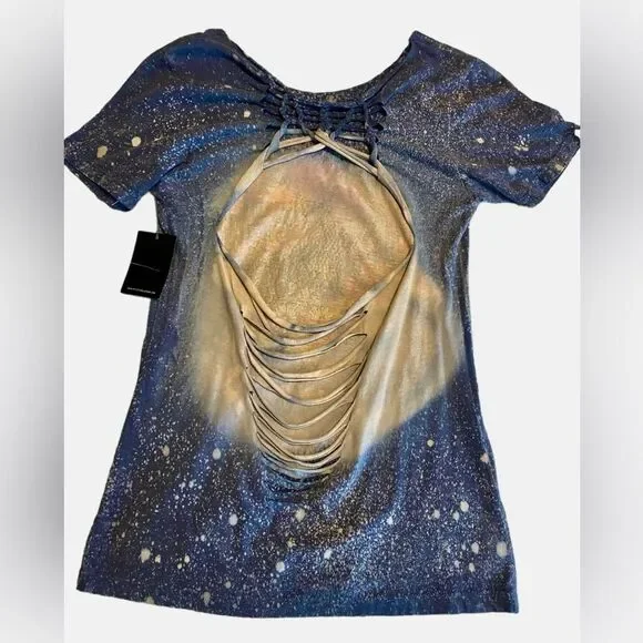 Affliction women’s skeleton Valley scoop neck t-shirt rhinestones cutouts NWT XS - Picture 5 of 11